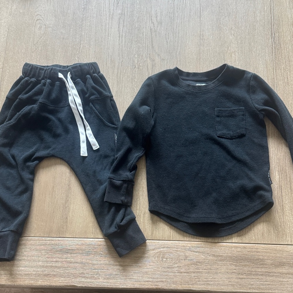Little Bipsy Black Waffle Sweatpants and Top Set